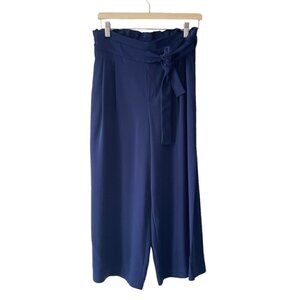 ANNE Klein Wide Leg Cropped Paperbag Tie Waist Navy Pants size small